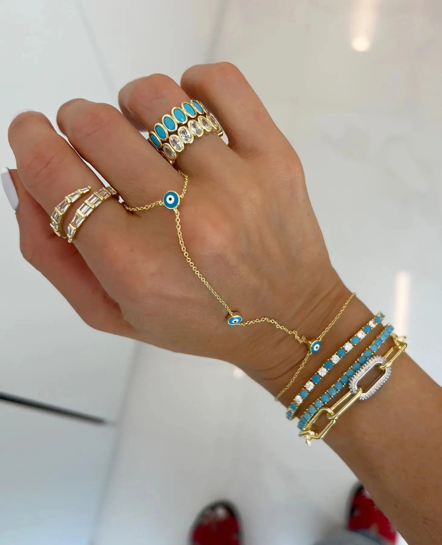 Enamel Evil Eye Charm Chain Bracelet