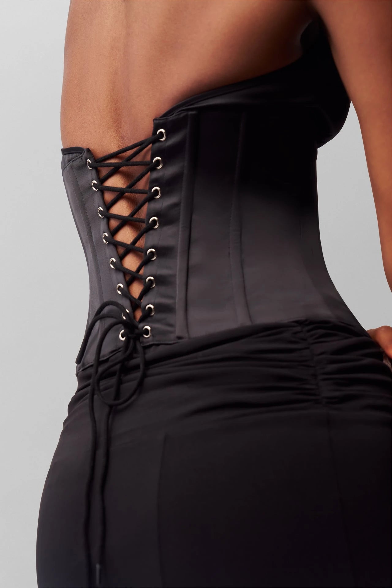 Black Satin Fishbone Top - Planet Missy