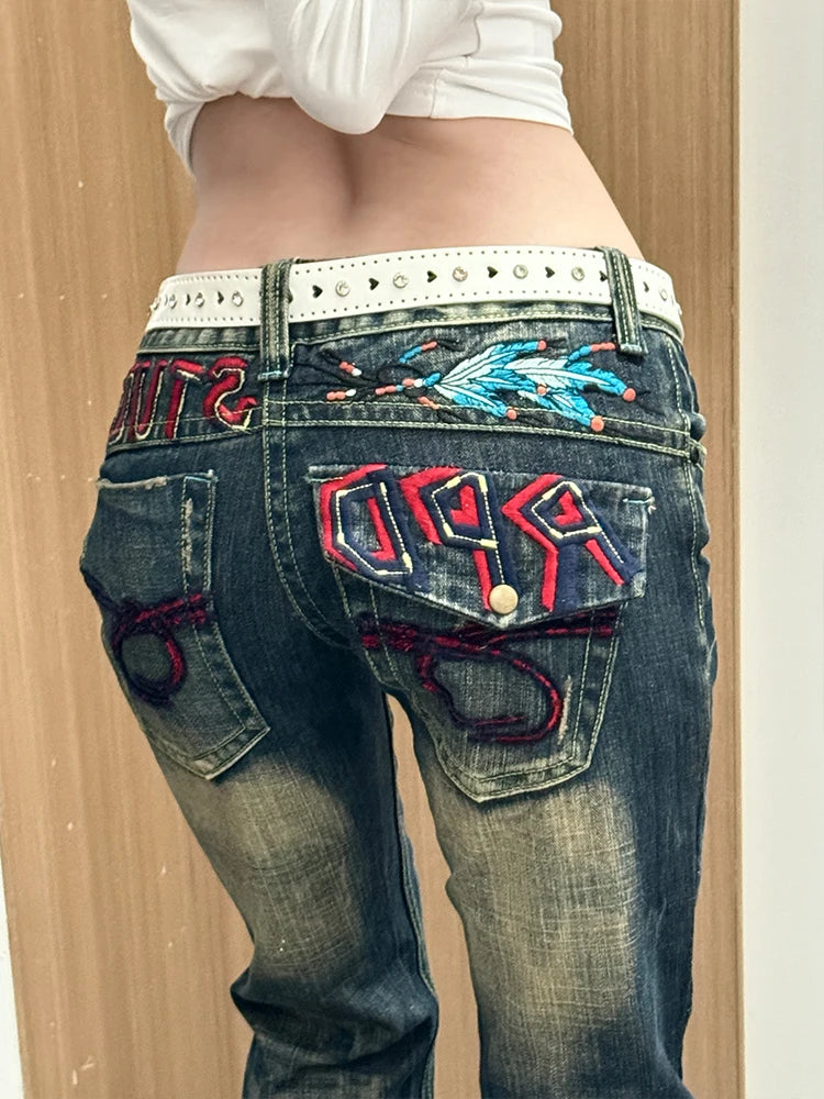 Embroidery Denim Pants