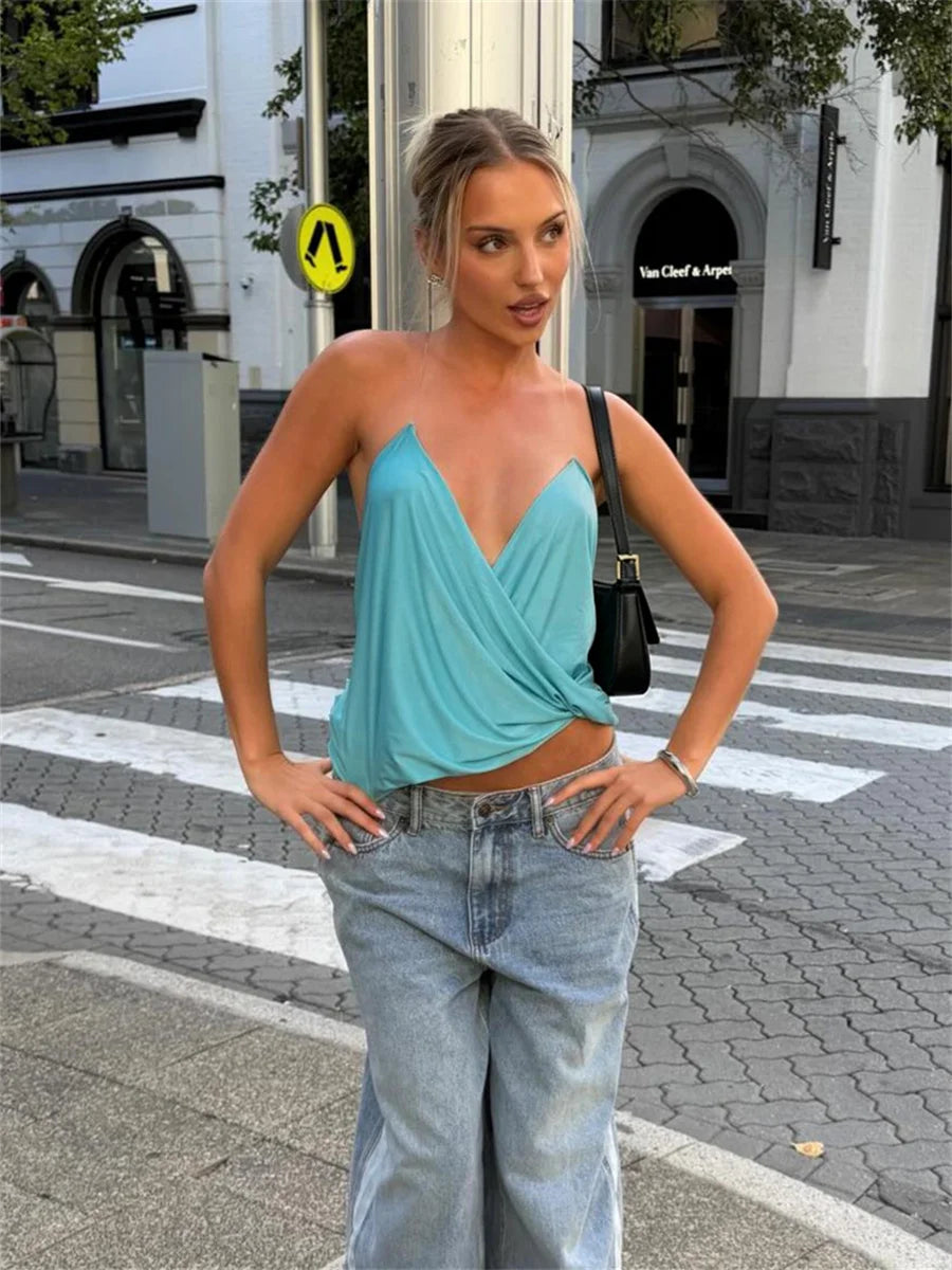 Blue Draped Cami Top