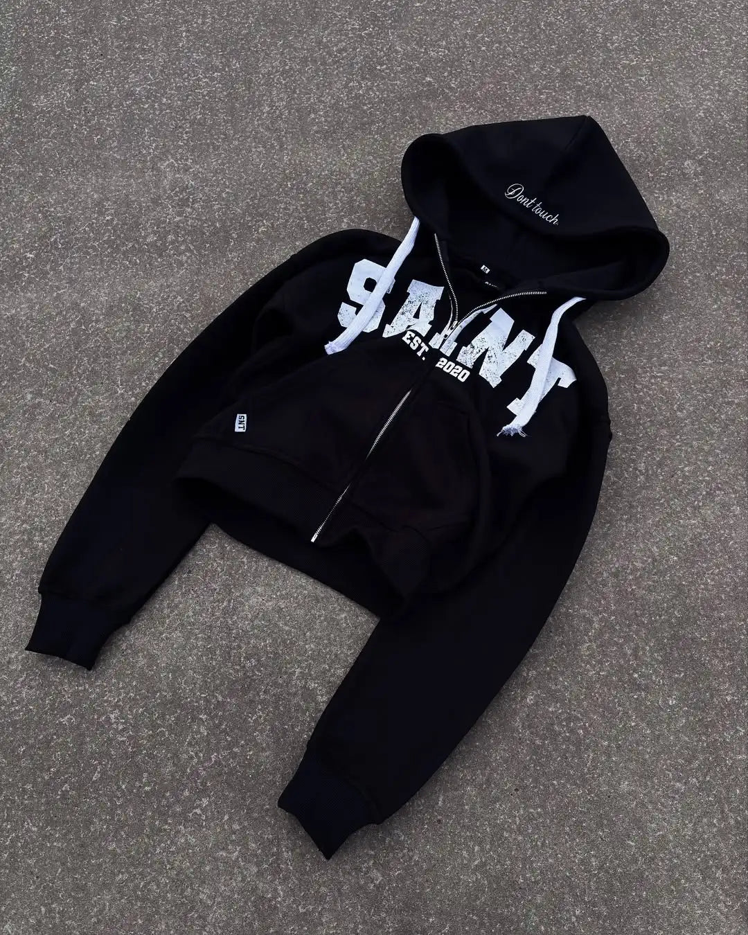 Nuevo traje de streetwear hip-hop para hombres, chándal casual retro con estampado de letras, sudadera con cremallera gris Harajuku para mujeres