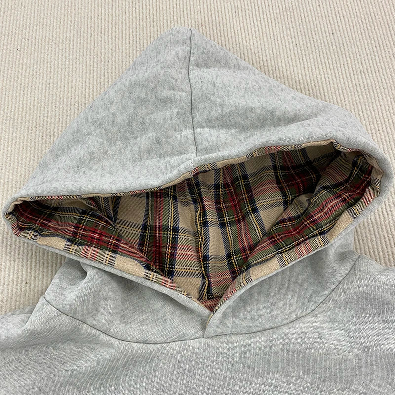 Plaid Print Loose Hoodie - Planet Missy