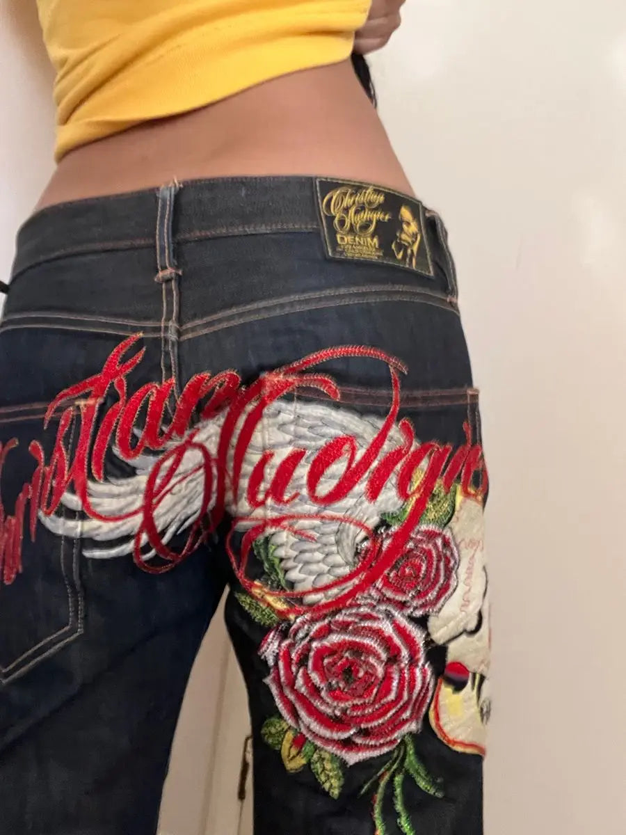 Angel wings Embroidery Jeans - Planet Missy
