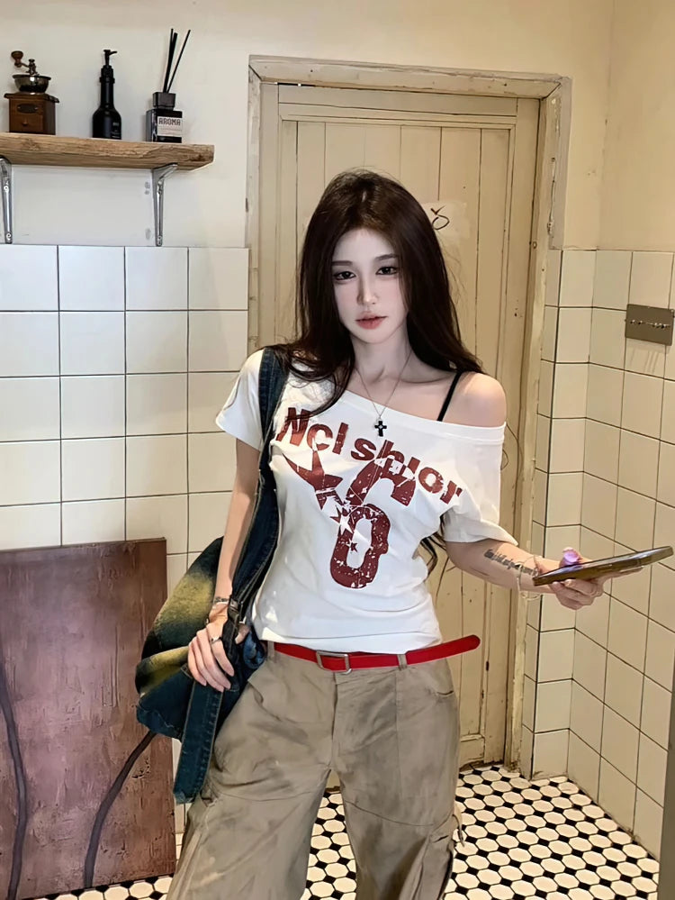 Nico Off-Shoulder Graphic Tee - Planet Missy