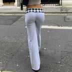 Patchwork Low Waisted Fold Over Pants