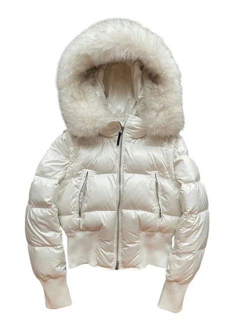 White Cropped Puffer Jacket