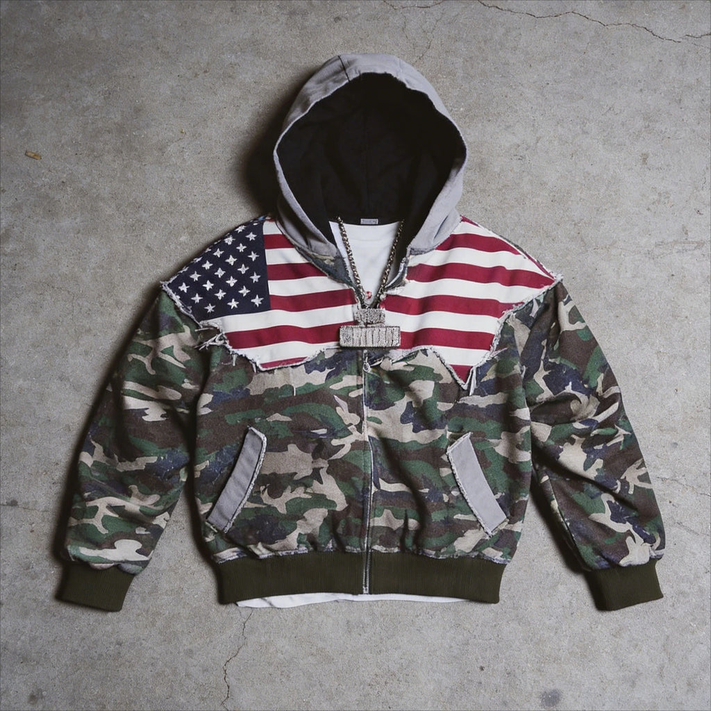 New retro hip hop camouflage patchwork flag men hoodie y2k streetwear casual goth loose hoodie for men and women - Planet Missy