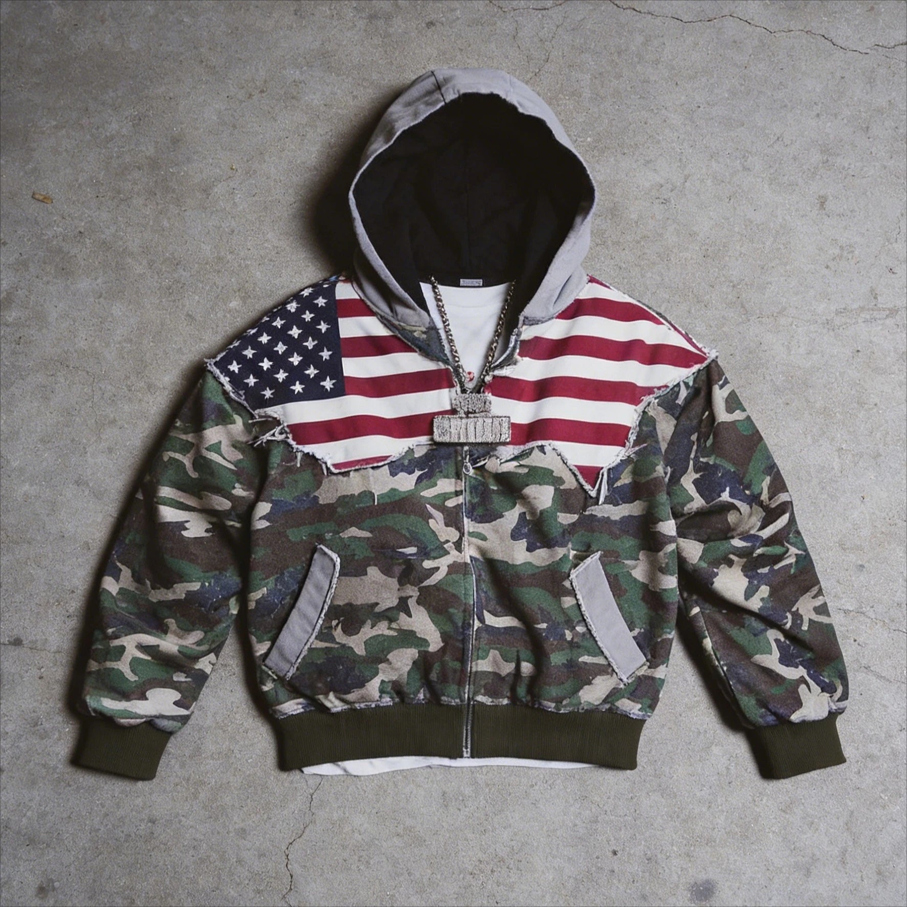 New retro hip hop camouflage patchwork flag men hoodie y2k streetwear casual goth loose hoodie for men and women - Planet Missy