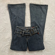 Y2K Vintage Low Rise Flare Jeans Women Harajuku Fashion Pockets Buckle Belt Blue Denim Pants Gothic Hot Girl Slim Fit Trousers - Planet Missy