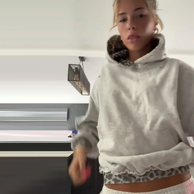 Double Layered Leopard Print Hoodie