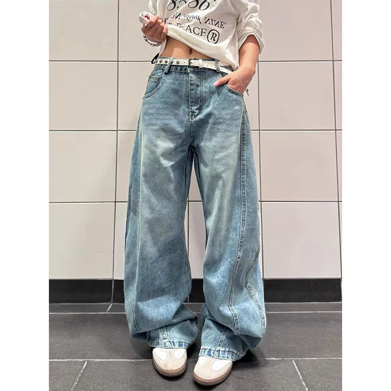 Vintage Printing Denim Trousers - Planet Missy