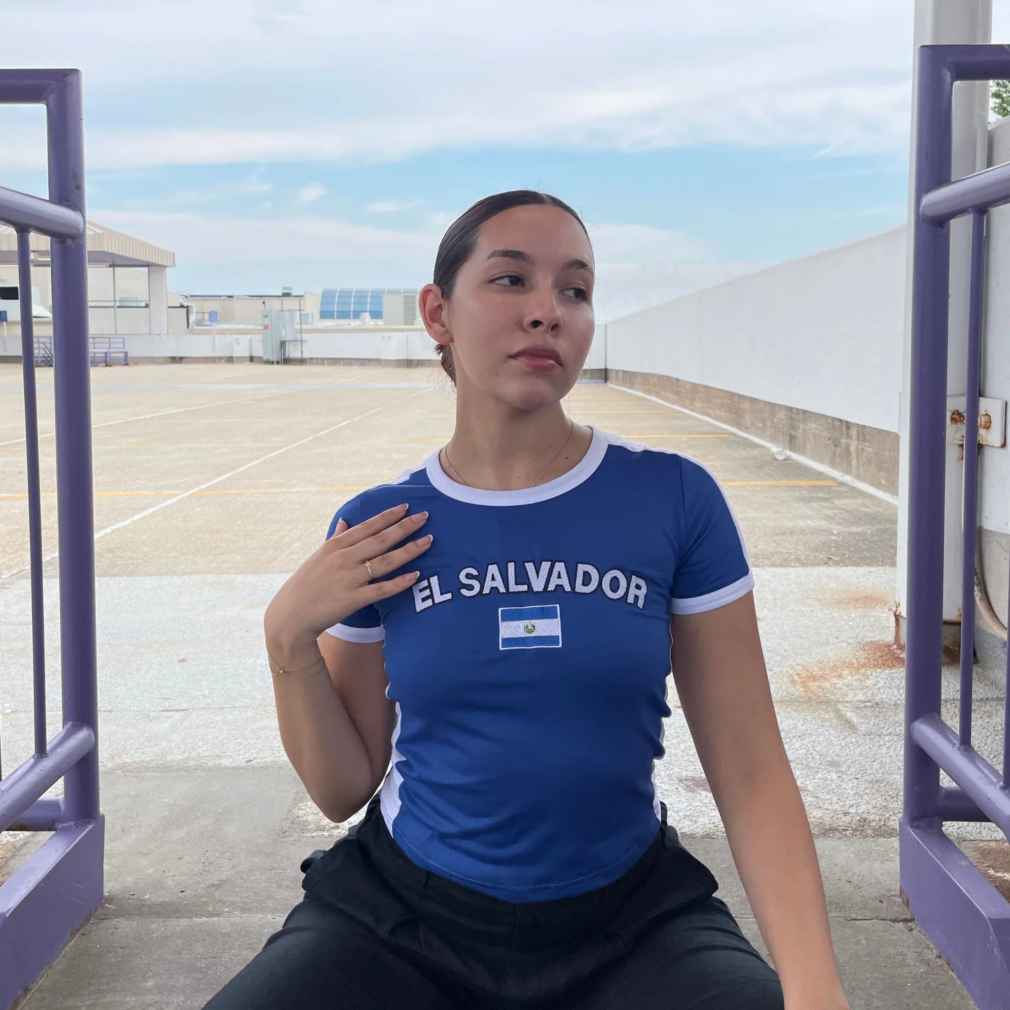Summer El Salvador Y2K Baby Tee Slim Fit T-shirt Women's Sexy Short Sleeved O-neck Basic Blue Sports Casual Style Crop Tops - Planet Missy