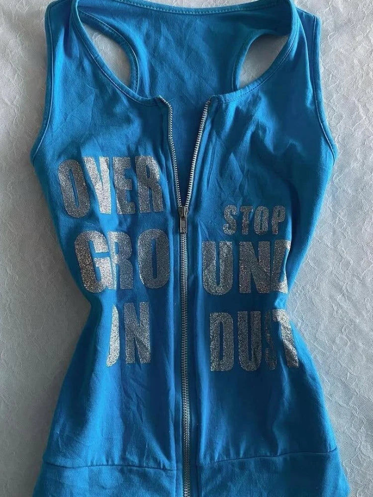 Y2K Zip Graphic Tank Top - Planet Missy