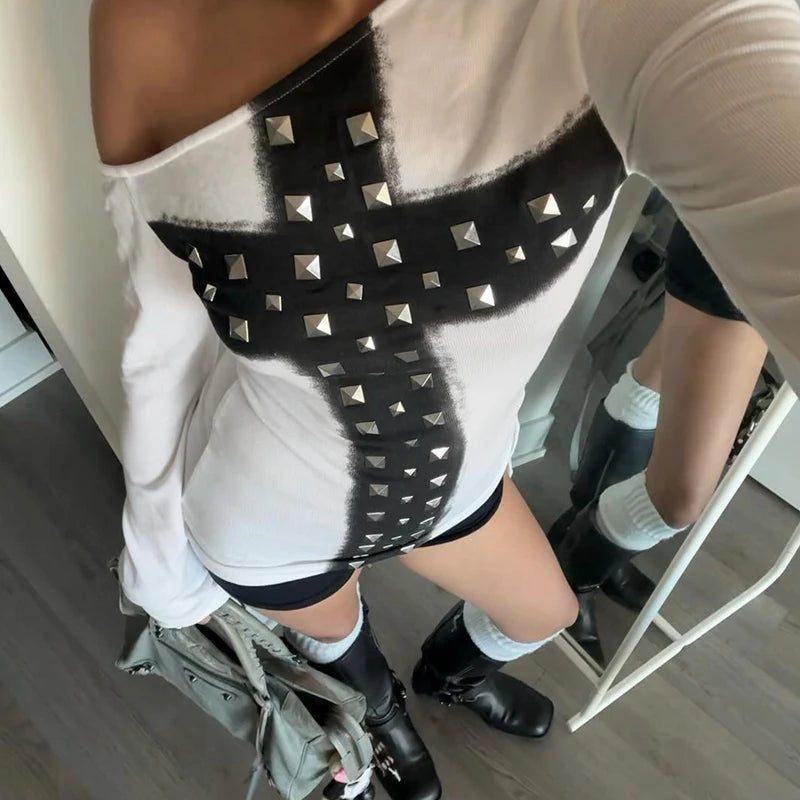Studded Long Sleeve Top - Planet Missy