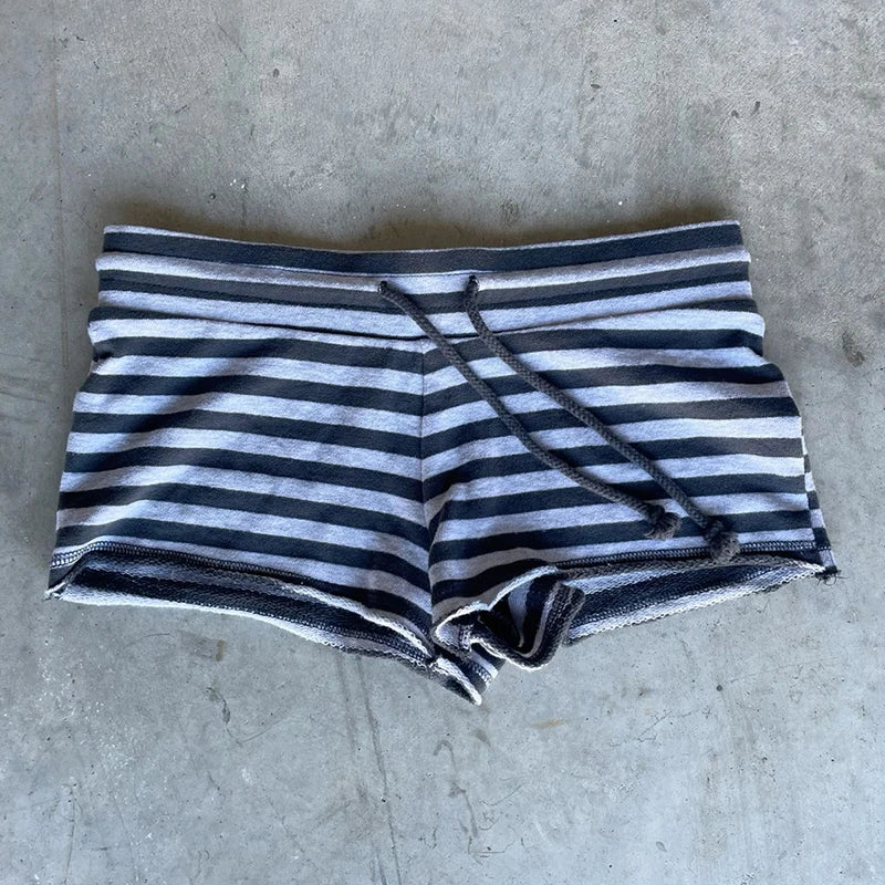 Punk Stripe Y2K Shorts Aesthetics Graphic Print Hip Hop Fashion Pants EMO Vintage Grunge Goth Hot pants Streetwear 2000S Casual