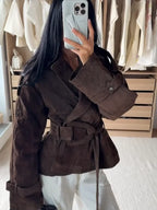 Brown Suede Trench Coat Jacket