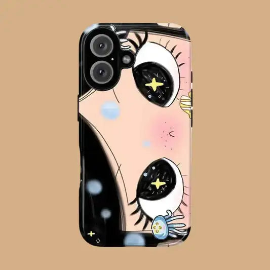 Clmj BIG EYES COMIC GIRL Phone Case for iPhone 17 16e 16 15 14 13 12 11 X XS XR XSMAX Air Pro Max Plus Luxury Double-layer Cover - Planet Missy