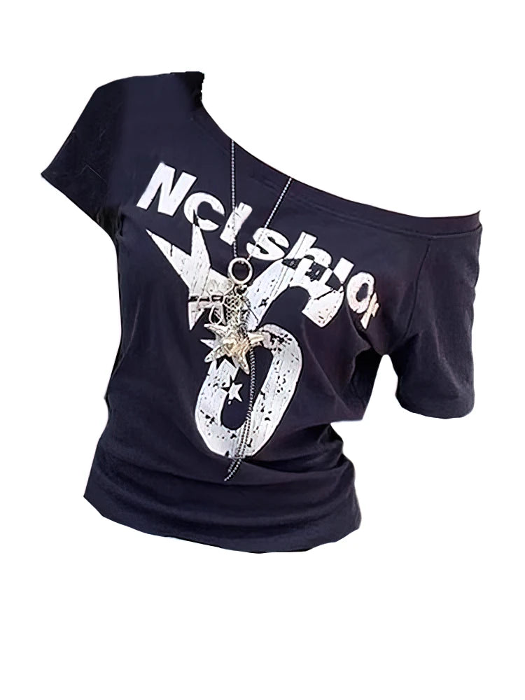 Nico Off-Shoulder Graphic Tee - Planet Missy