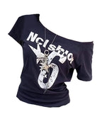 Nico Off-Shoulder Graphic Tee - Planet Missy