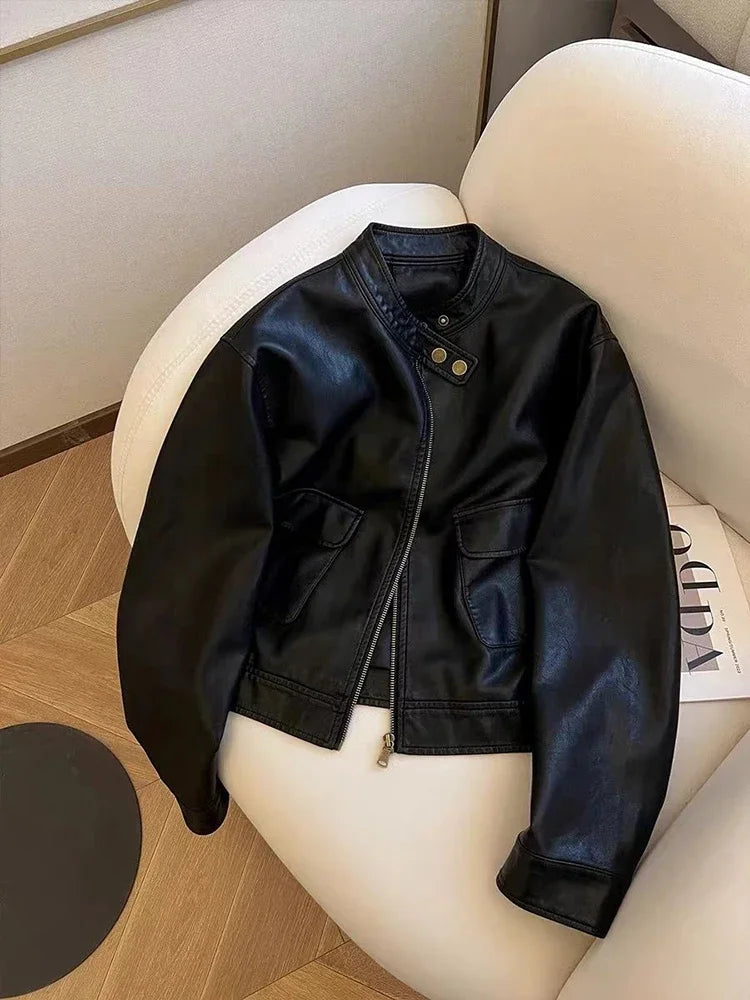 Pu Leather Crop Winter Jacket