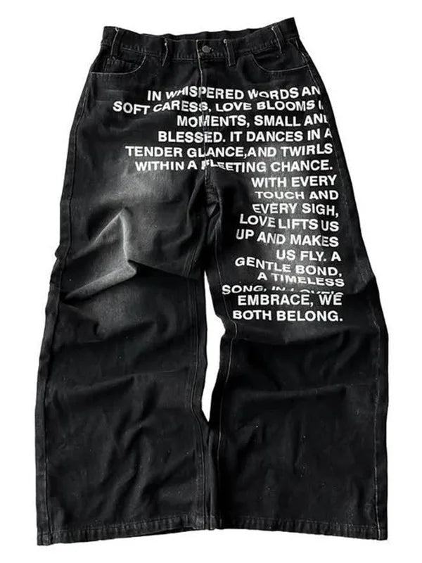 Lettered Straight Leg Jeans - Planet Missy