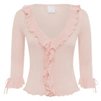 Ruffled Deep V-Neck Knit Top