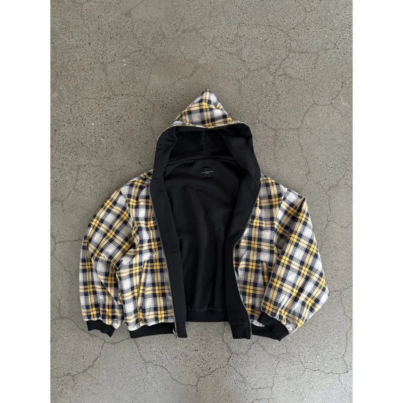 Double-Sided Plaid Hoodie - Planet Missy
