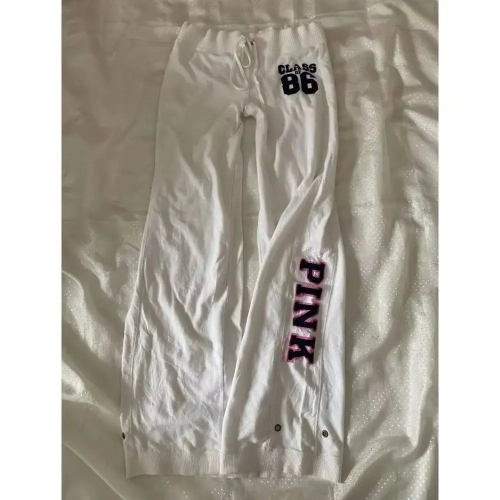 Y2K retro Harajuku American trendy letter embroidered straight pants high street goth fashion high waist casual sports pants - Planet Missy
