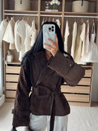 Brown Suede Trench Coat Jacket