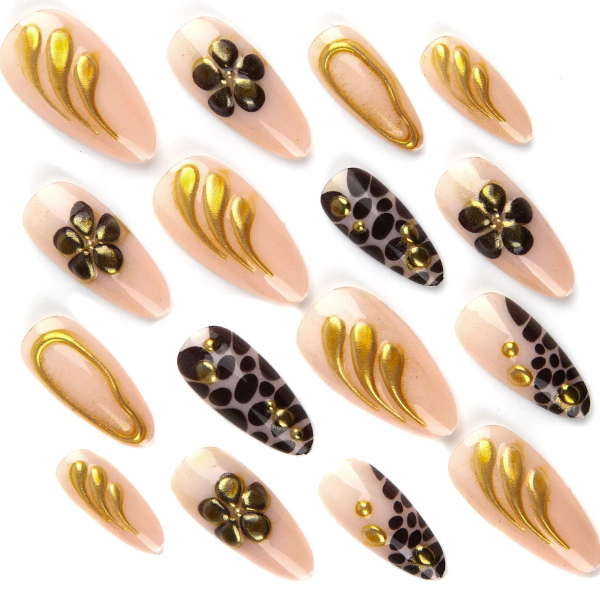24pcs Gold Leopard Nail