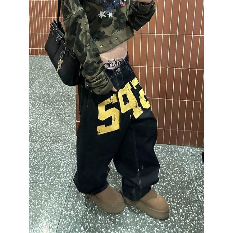 Yellow Text Jeans