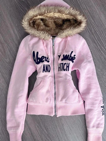 Pink Vintage Style Zip Up Jacket