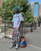 Leaf Camo striped wide-leg pants