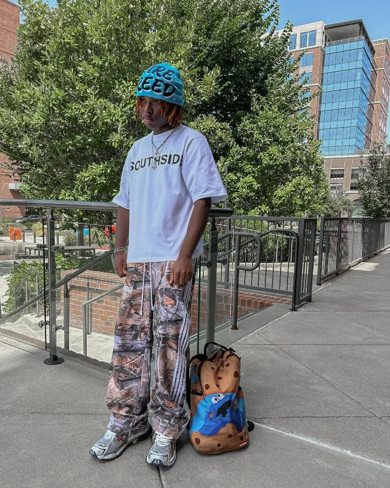 Leaf Camo striped wide-leg pants