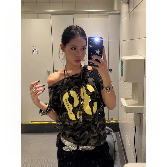 Camouflage Off Shoulder Top