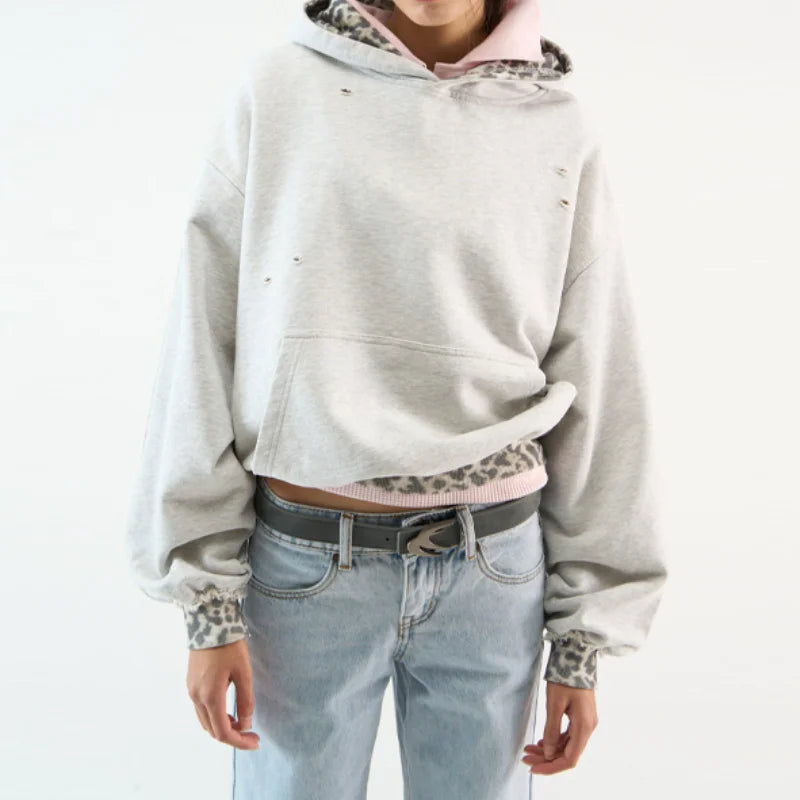 Double Layered Leopard Print Hoodie