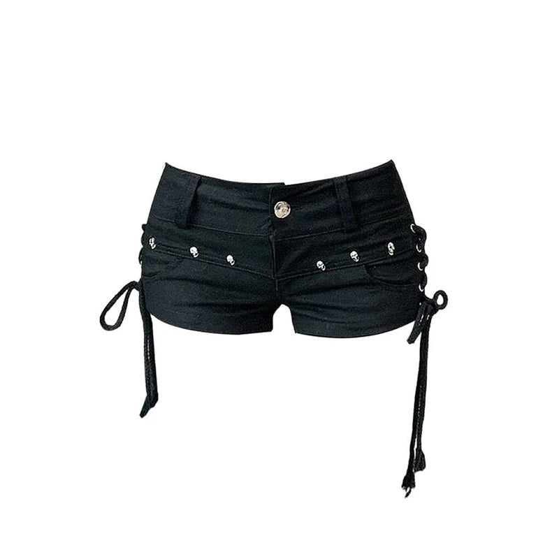 Black Low Rise Bow Shorts