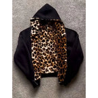 Leopard print plush zipper