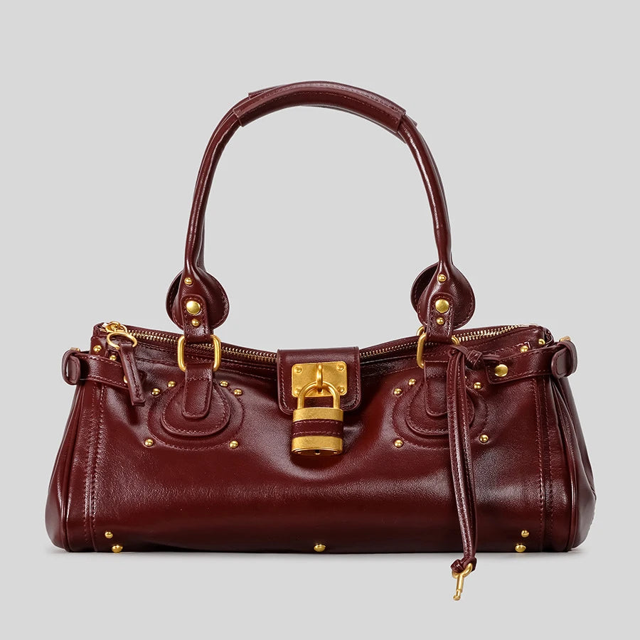 Vegan Leather Shoulder Bag for Women Y2k Top Handle Lock Design Underam Shopper Bag Hobo Clutch Handbag Purses - Planet Missy