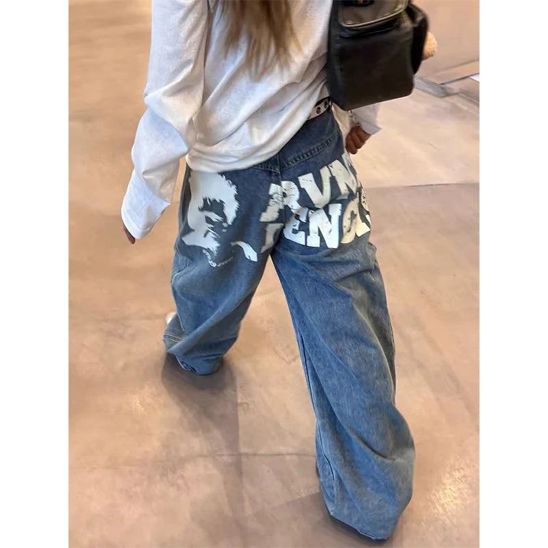 Vintage Printing Denim Trousers