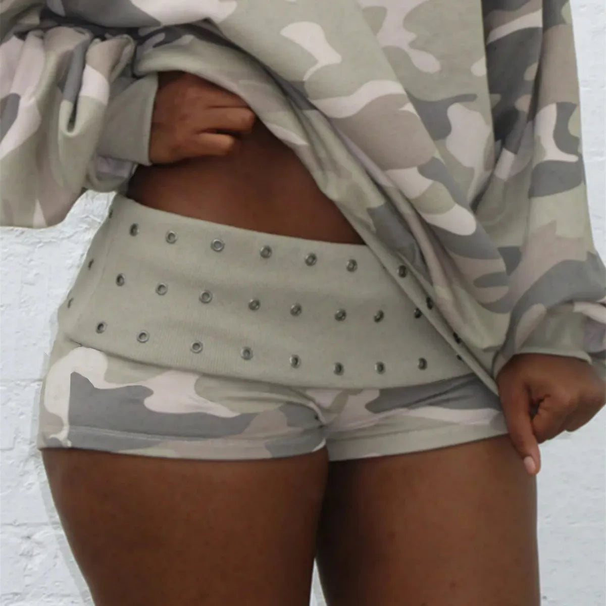 Camo Fold Over Micro Shorts - Planet Missy