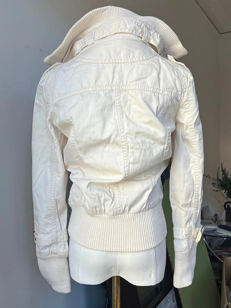 Retro White Winter Jacket - Planet Missy