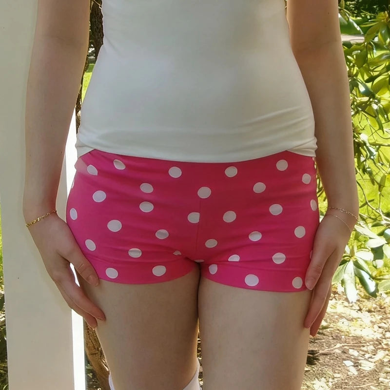 Y2k Dot/Stripe Print Ruched Bodycon Micro Short Pants Coquette Low Rise Fold Over Shorts Women Summer Going Out Lounge Shorts - Planet Missy