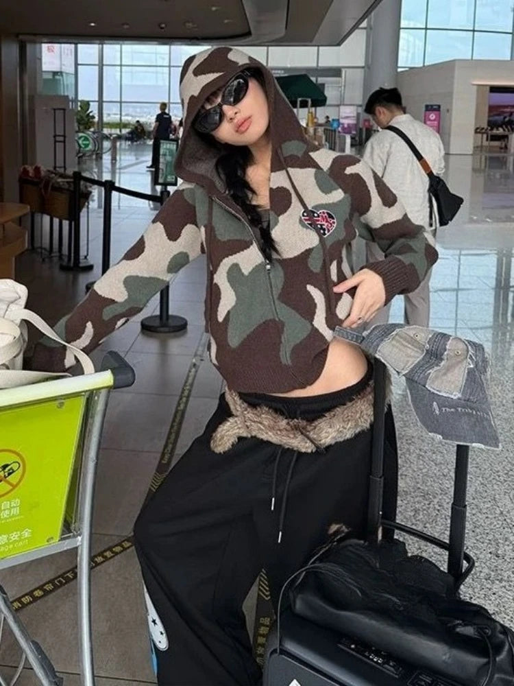 Camouflage Hooded Cardigan - Planet Missy