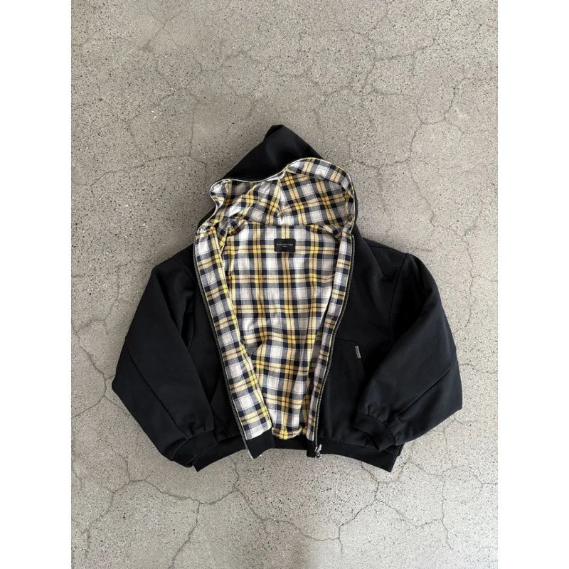 Double-Sided Plaid Hoodie