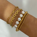 Stainless Steel Pearl Snake Chain Bracelet - Planet Missy