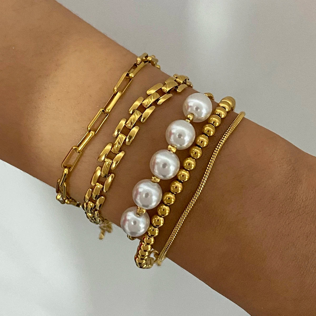 Stainless Steel Pearl Snake Chain Bracelet - Planet Missy
