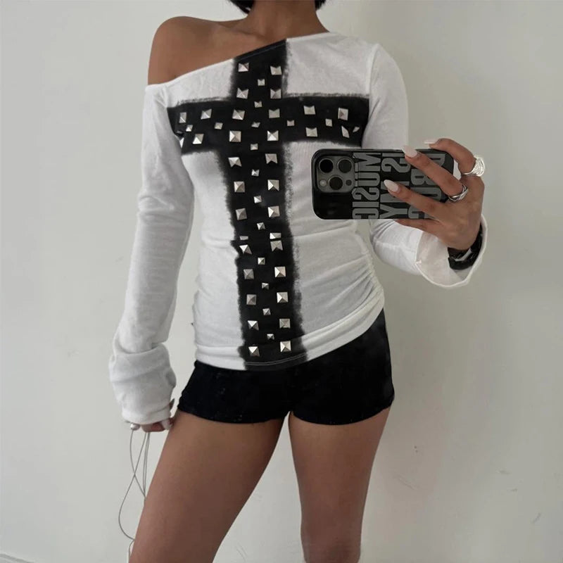 Studded Long Sleeve Top - Planet Missy