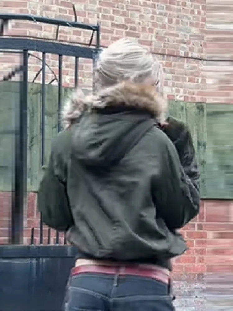 Khaki Y2K Faux Fur Hooded Coat