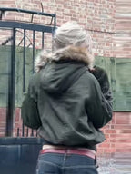 Khaki Y2K Faux Fur Hooded Coat